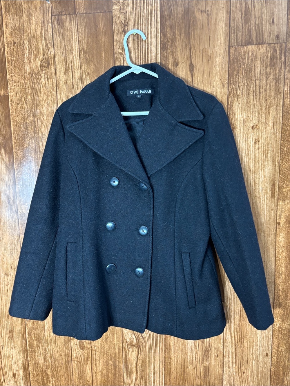 Steve Madden Black Double-Breasted Pea Coat